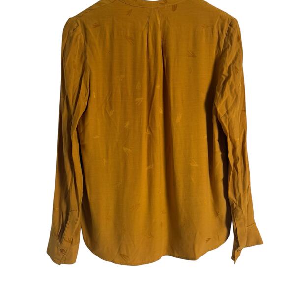 Comptoir des Cotonniers Mustard Yellow Long Sleeve V-Neck Cupro Blouse Size XS - Picture 9 of 11